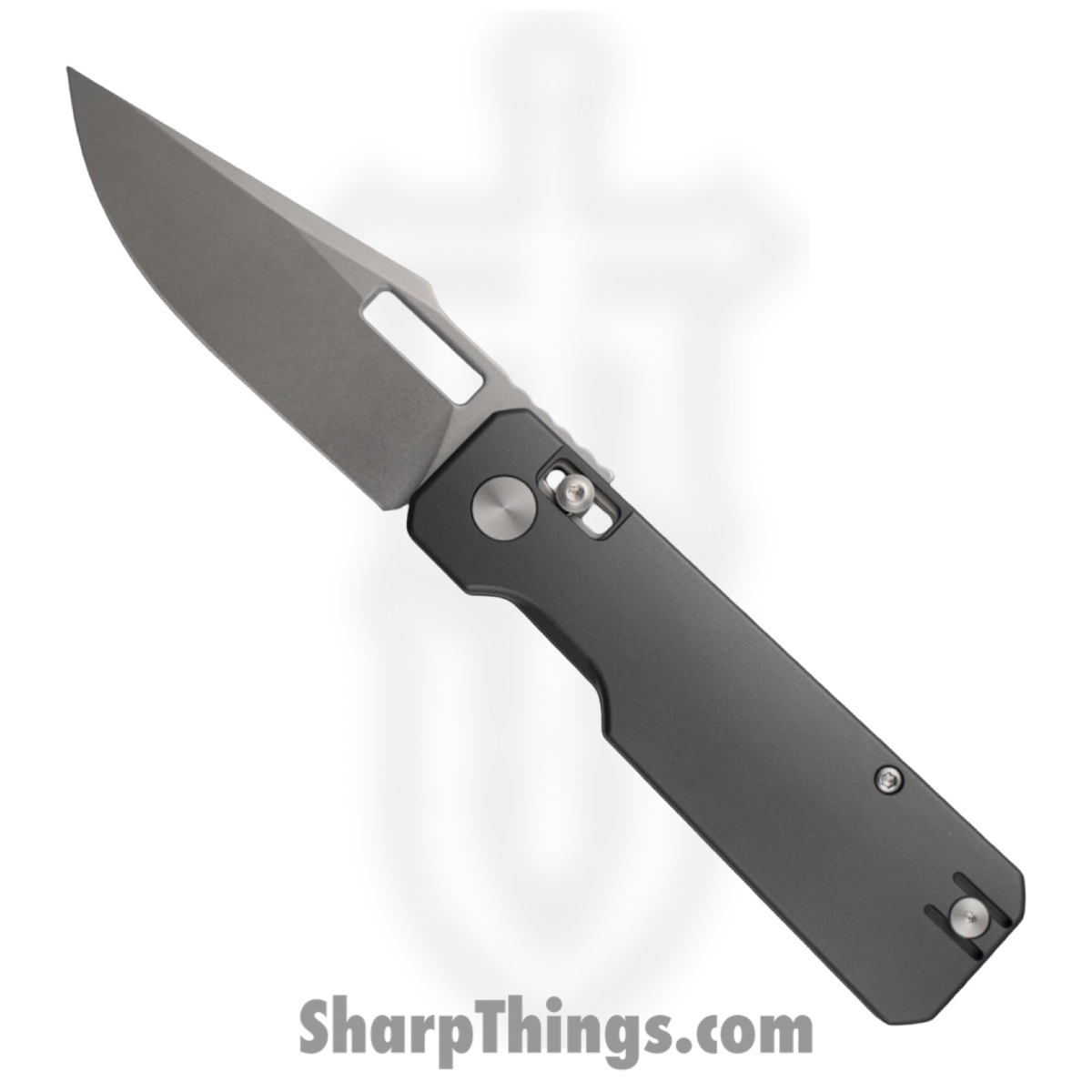 VE-AuSWGrDP_1.jpg Vero Engineering - VE-AuSWGrDP - Aura - Folding Knife - 14C28N Stonewash Drop Point - Aluminum - Grey - Image 1