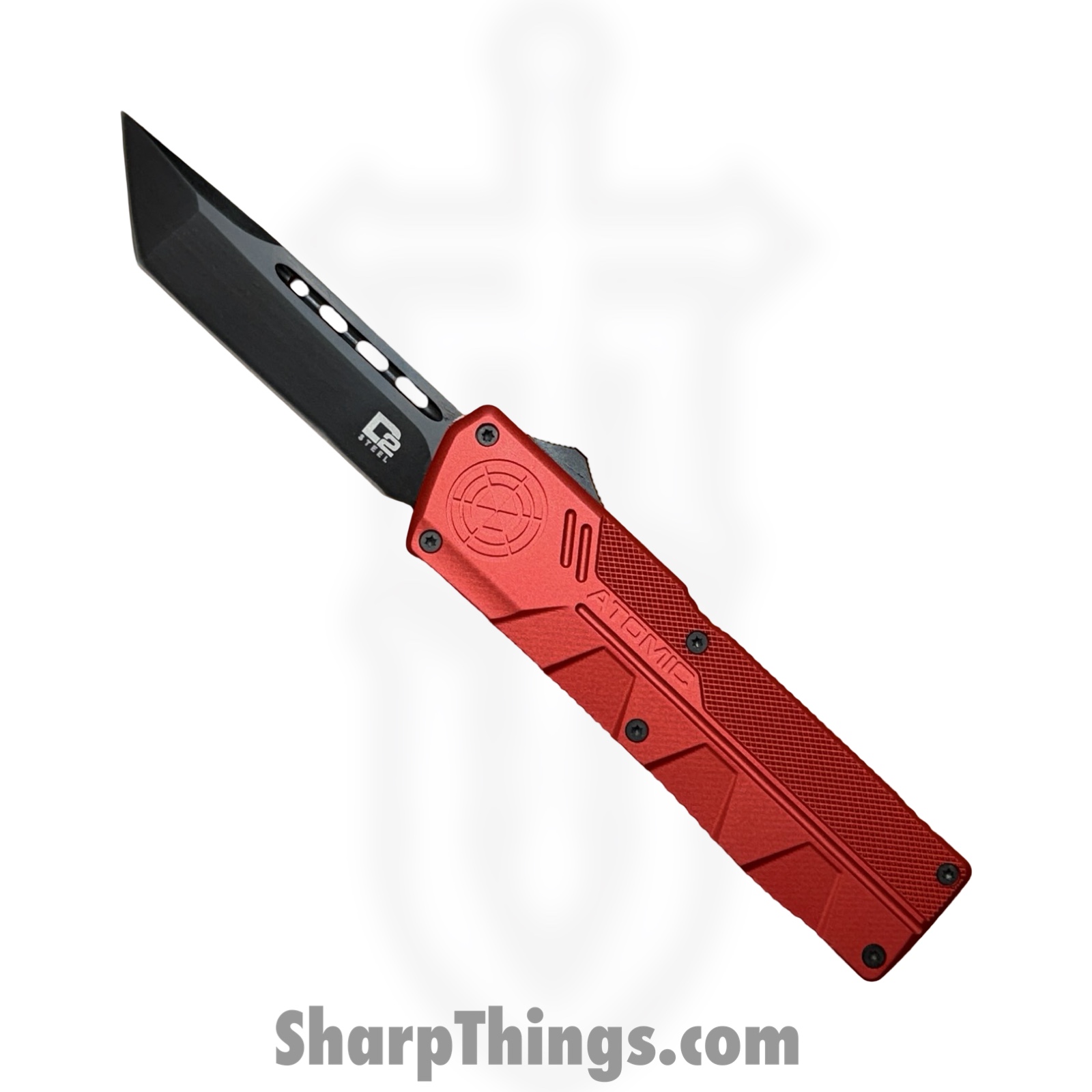 WNS-DT01RDBT.jpg Atomic Knives - WNS-DT01RDBT - UltraLite ATOMIC - OTF Auto - D2 Coated Tanto - Aluminum - Red - Image 1
