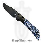 Gecko Customz KW - A5-1 - Dune - Folding Knife - M390 Coated Bowie - Titanium Gmascus - Blue White