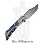 Gecko Customz KW - A5 - Dune - Folding Knife - M390 Stonewash Bowie - Titanium Gmascus - Blue White - Image 2