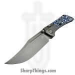Gecko Customz KW - A5 - Dune - Folding Knife - M390 Stonewash Bowie - Titanium Gmascus - Blue White - Image 5