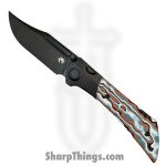Gecko Customz KW - A6-1 - Dune - Folding Knife - M390 Coated Bowie - Titanium Gmascus - Orange Blue Black
