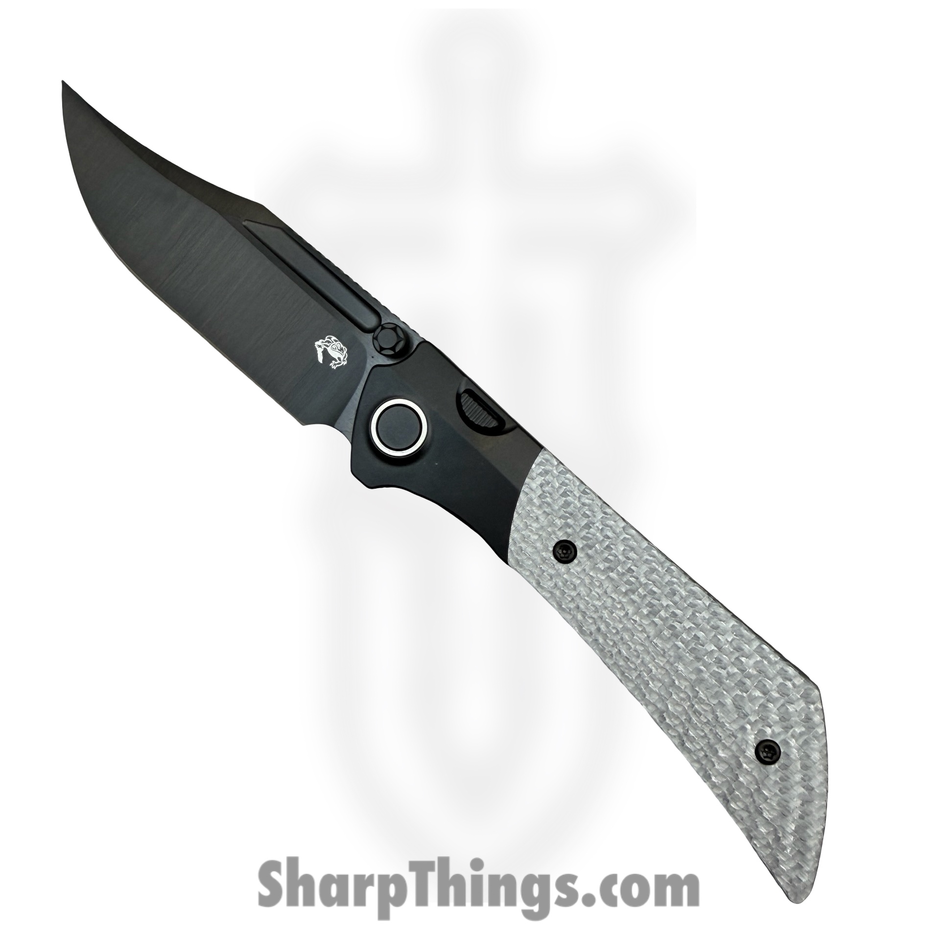 DUNE-A7_1.jpg Gecko Customz KW - A7 - Dune - Folding Knife - M390 Coated Bowie - Titanium Twill CF - Silver Black - Image 1