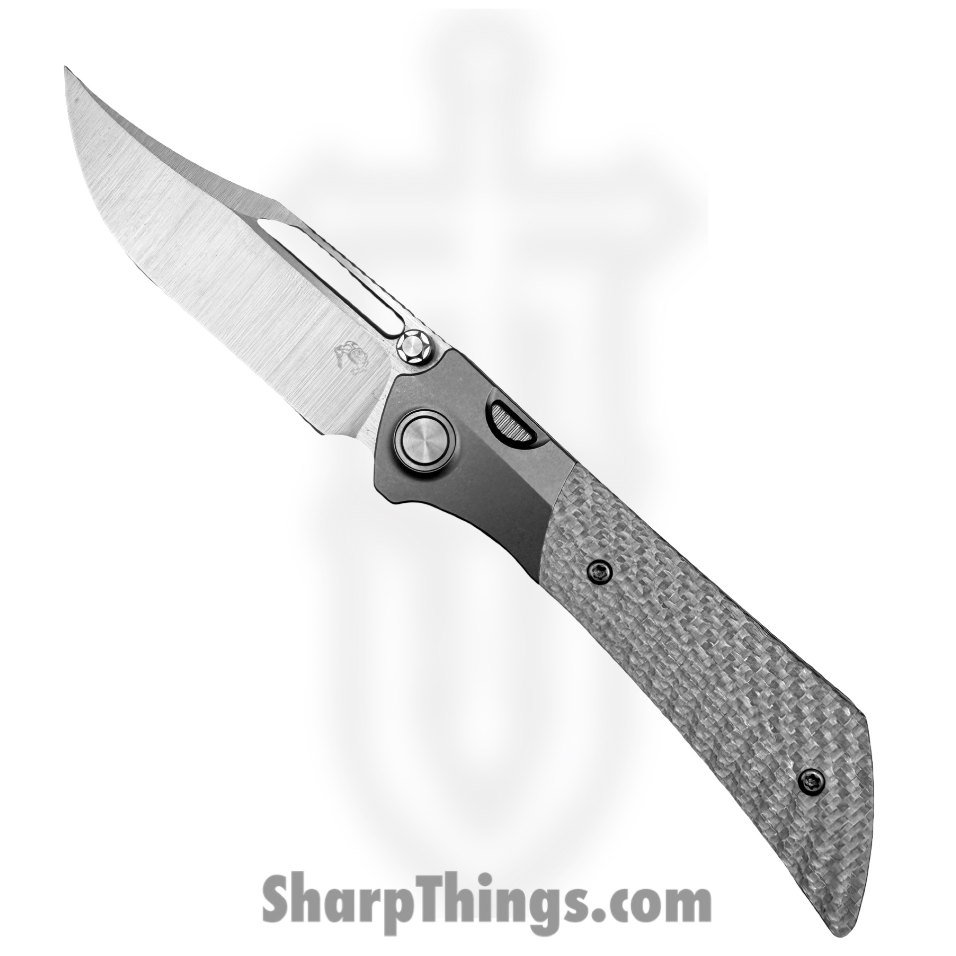 DUNE-A8-1_1.jpg Gecko Customz KW - A8-1 - Dune - Folding Knife - M390 Satin Bowie - Titanium Twill CF - Silver Gray - Image 1