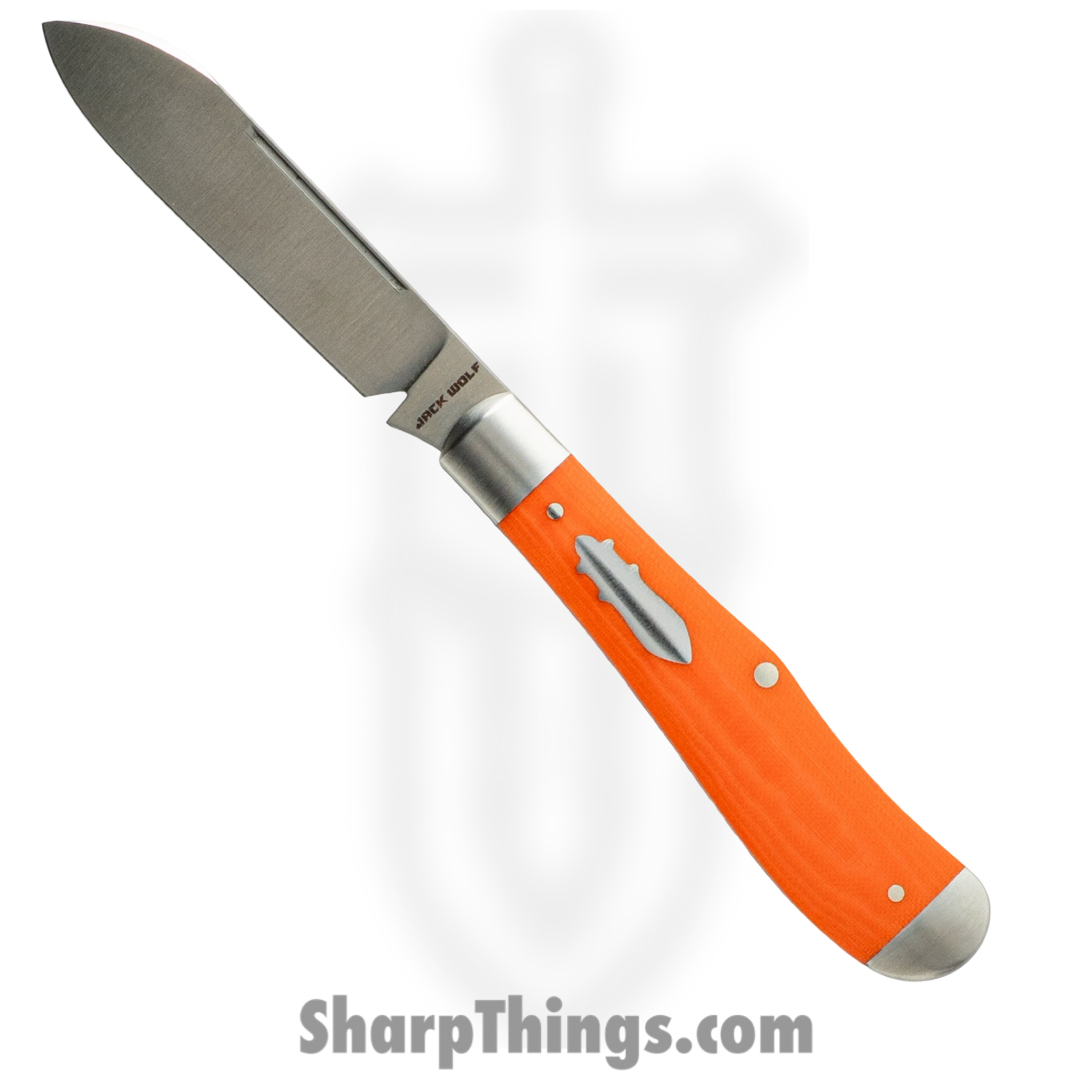 EUREK-01-VIB-LIN-BEN_1.png Jack Wolf Knives - EUREK-01-VIB-LIN-BEN - Eureka - Folding Knife - 14C28N Satin Spey - Linen Micarta - Vibe Bengal Orange - Image 1