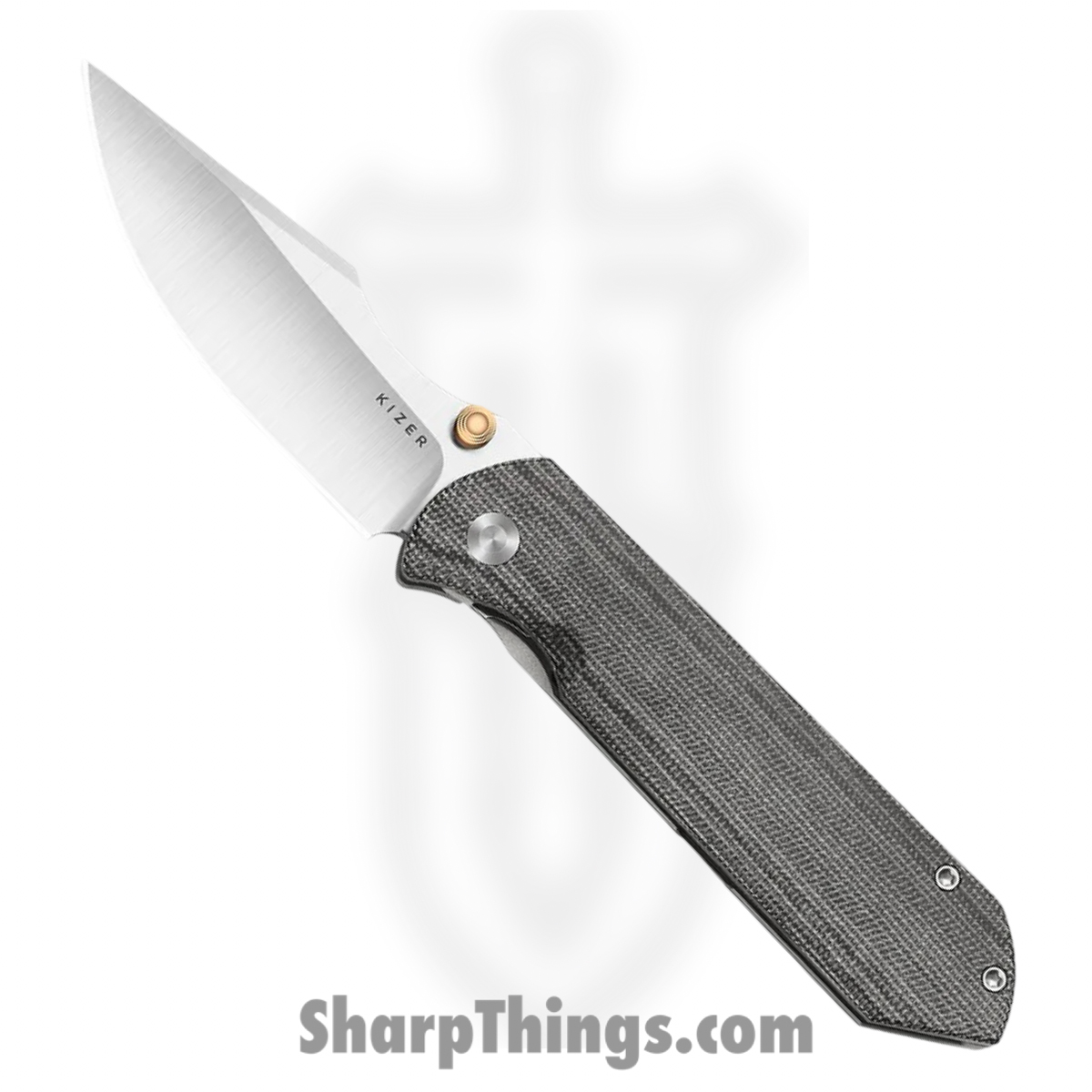 KI4784A2_1.jpg Kizer Cutlery - KI4784A2 - Harpoon - Folding Knife - ELMAX Satin Drop Point - Titanium Norplex UltreX Micarta - Gray Black - Image 1