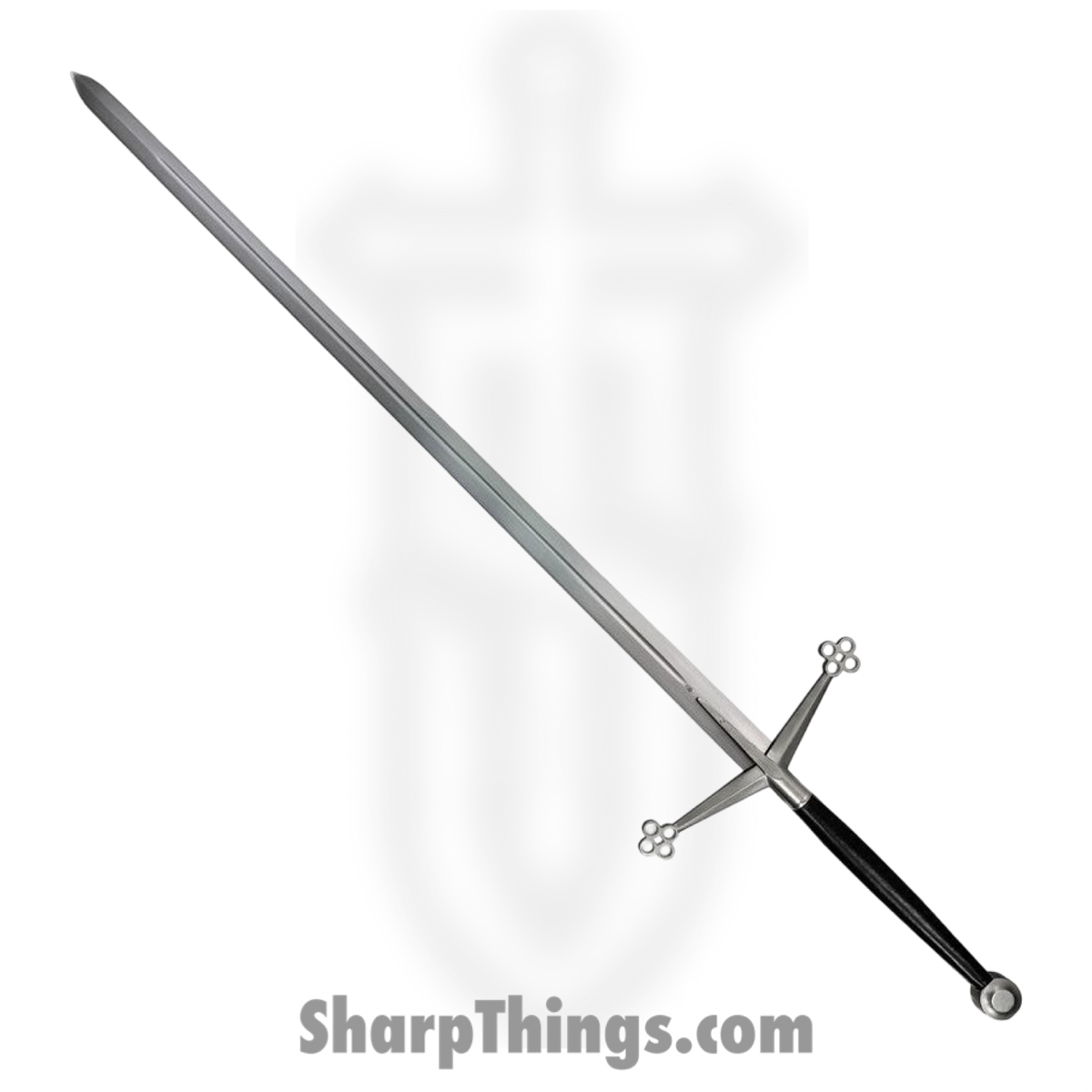 KIN36131_1.jpg Kingston Arms - KIN36131 - Scottish Claymore - Fixed Blade Knife - 65Mn Satin Sword - Leather Wrapped - Black - Image 1