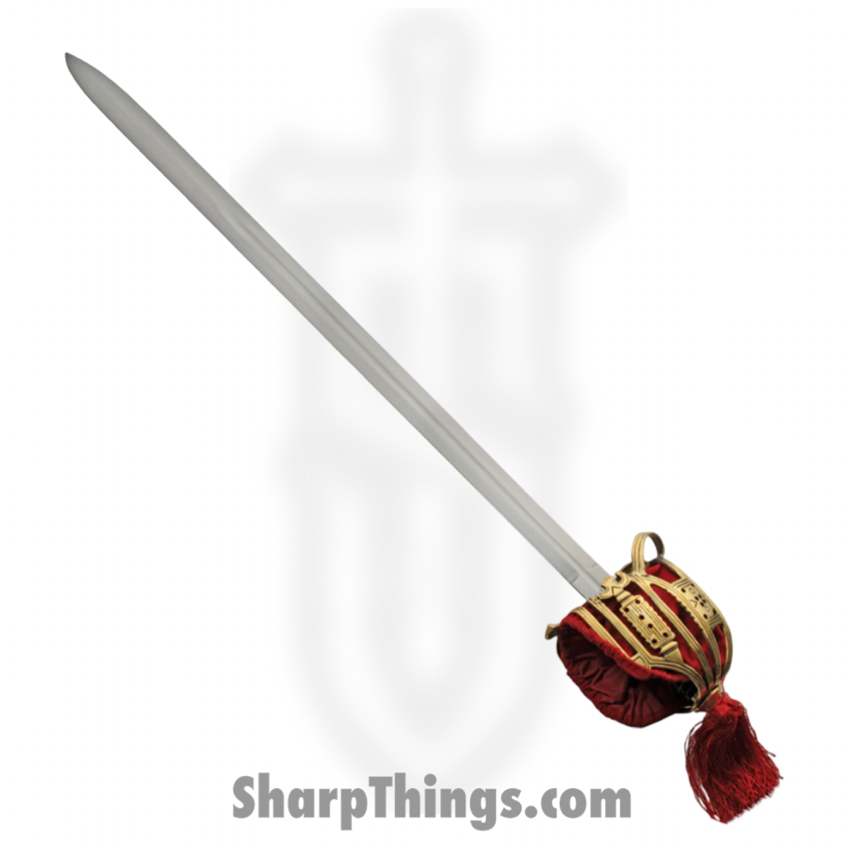 PA910991_1.jpg India Made - PA910991 - Scottish Sword - Fixed Blade Knife - Stainless Satin Sword - Brass Hilt Basket - Red Gold - Image 1