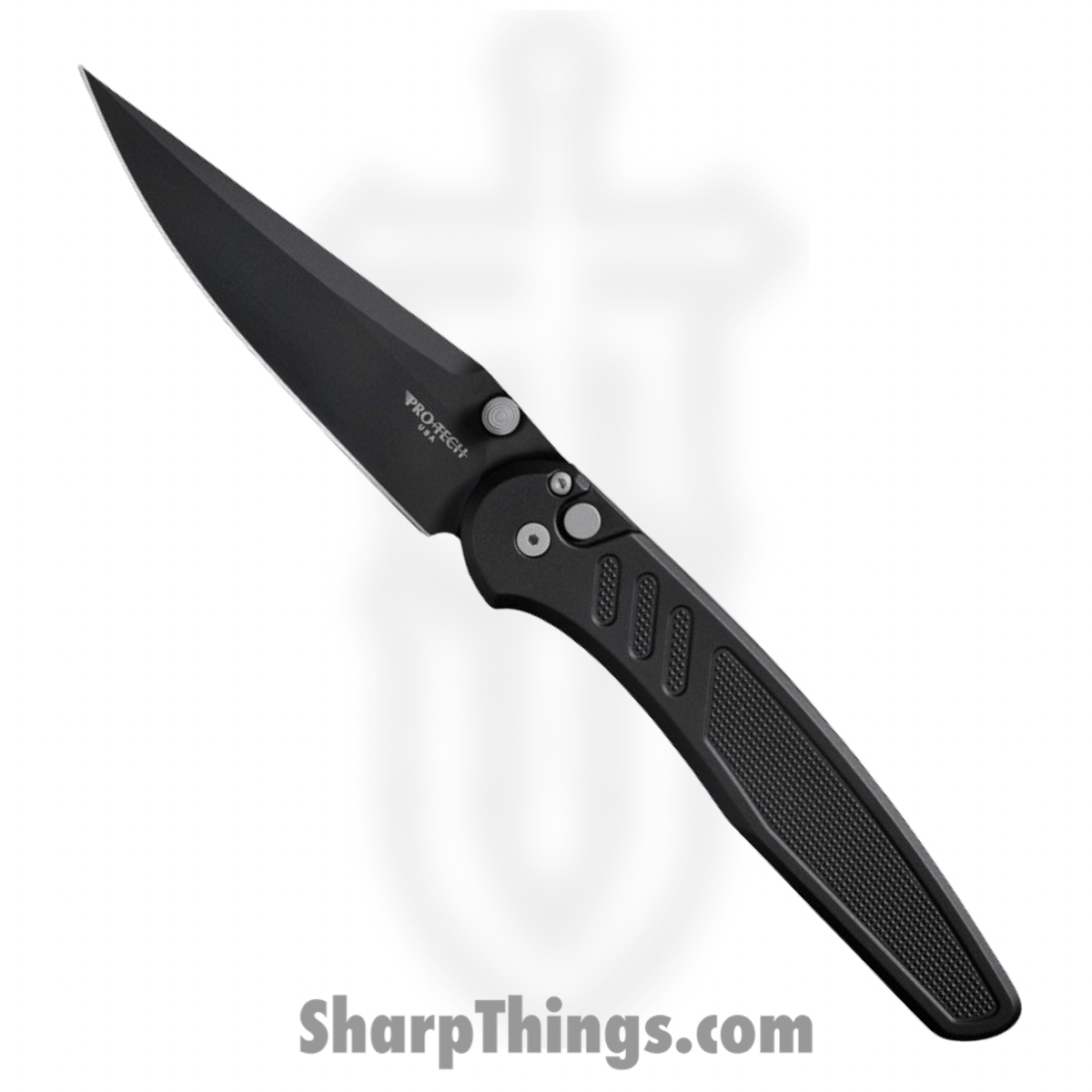PN1103_1.jpg ProTech - PN1103 - Avalon - Folding Knife - CPM MagnaCut Coated Drop Point - Knurled Aluminum - Black - Image 1