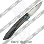 Alliance Designs - POBB-28 - Preowned Anchovy - Folding Knife - RWL34 Steel Belt Satin Trailing Point - Titanium - Silver|Blue - Image 2