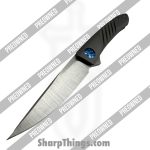 Alliance Designs - POBB-28 - Preowned Anchovy - Folding Knife - RWL34 Steel Belt Satin Trailing Point - Titanium - Silver|Blue - Image 5