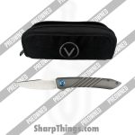Alliance Designs - POBB-28 - Preowned Anchovy - Folding Knife - RWL34 Steel Belt Satin Trailing Point - Titanium - Silver|Blue - Image 8