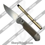 Ohlone Knives - POBB-38 - Preowned Goat AXL w/ pen - Folding Knife - M390 Stonewash Drop Point - Titanium - Grey|Green