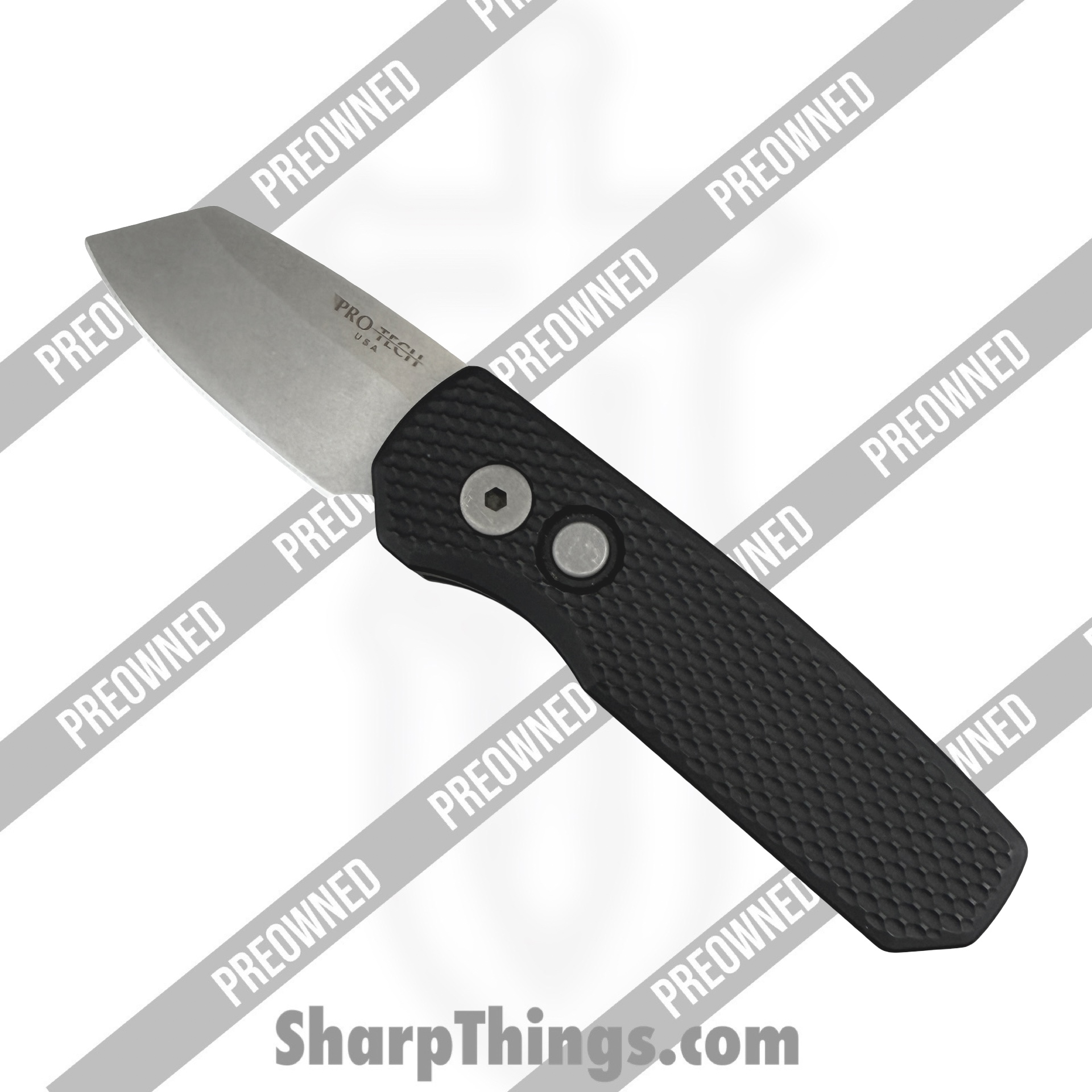 POBB-40_1.jpg Protech - POBB-40 - Preowned Runt 5 RT R5205 - Automatic Knife - 20CV Stonewash Reverse Tanto - Aluminum - Black - Image 1