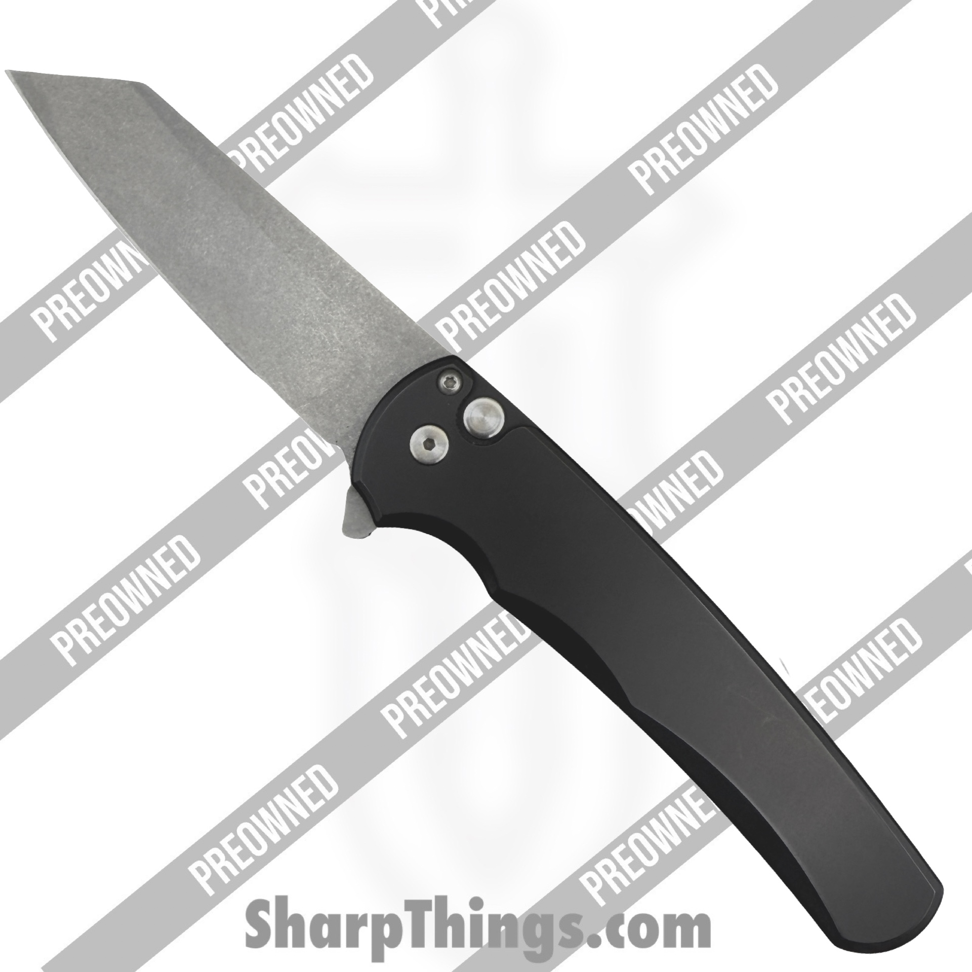 POBB-41_1.jpg Protech - POBB-41 - Preowned Malibu RT 5201 - Folding Knife - 20CV Stonewash Reverse Tanto - Aluminum - Black - Image 1