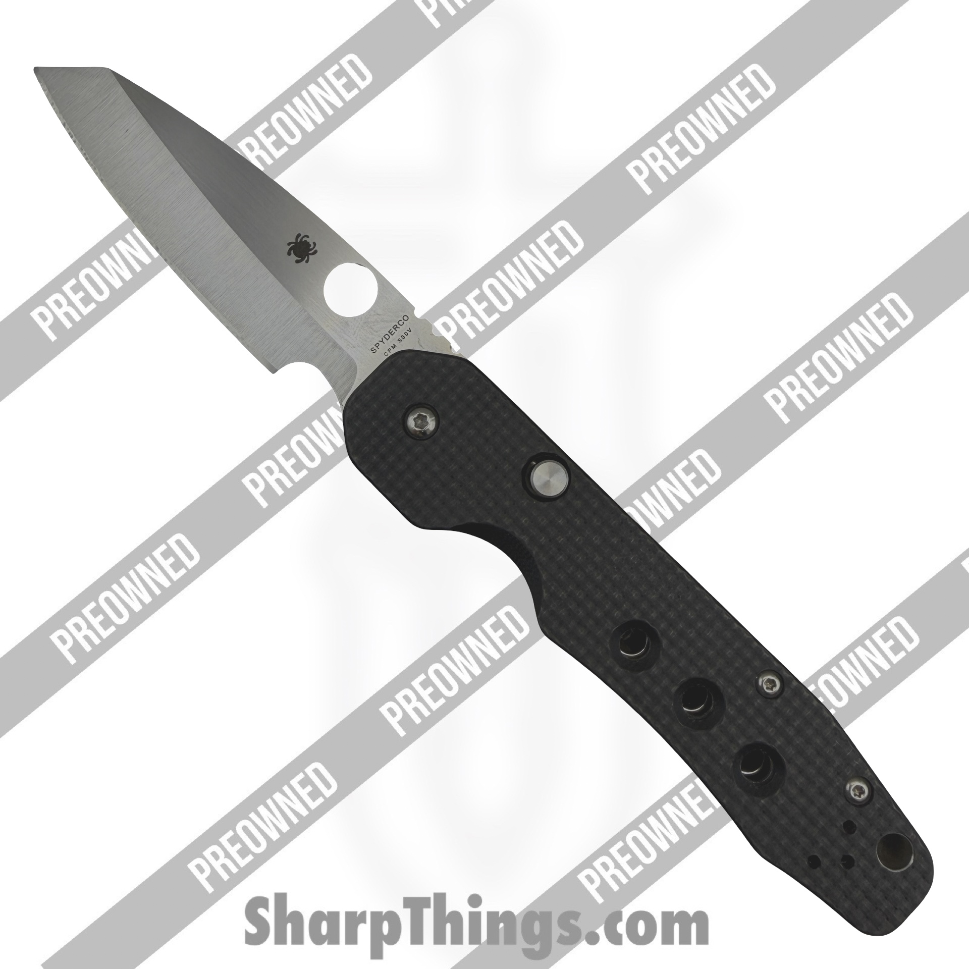 POBB-44_1.jpg Spyderco - POBB-44 - Preowned Smock C240CFP - Folding Knife - S30V Belt Satin Sheepsfoot - Carbon Fiber - Black - Image 1
