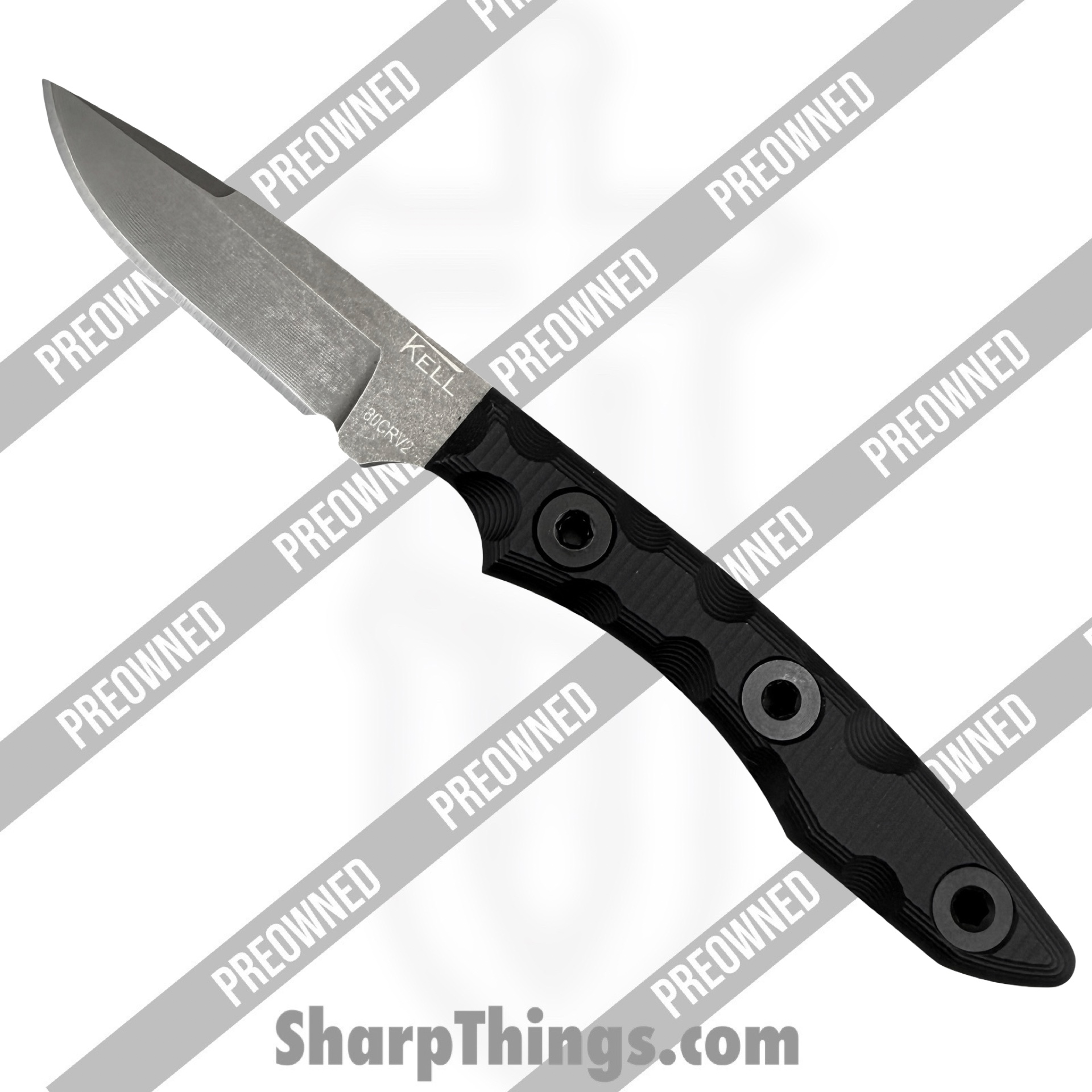 POBB-45_1.jpg T.Kell Knives - POBB-45 - Preowned Pirahna w/ Extended Grips - Fixed Blade Knife - 80CRV2 Nickel Boron Drop Point - Aluminum - Black - Image 1