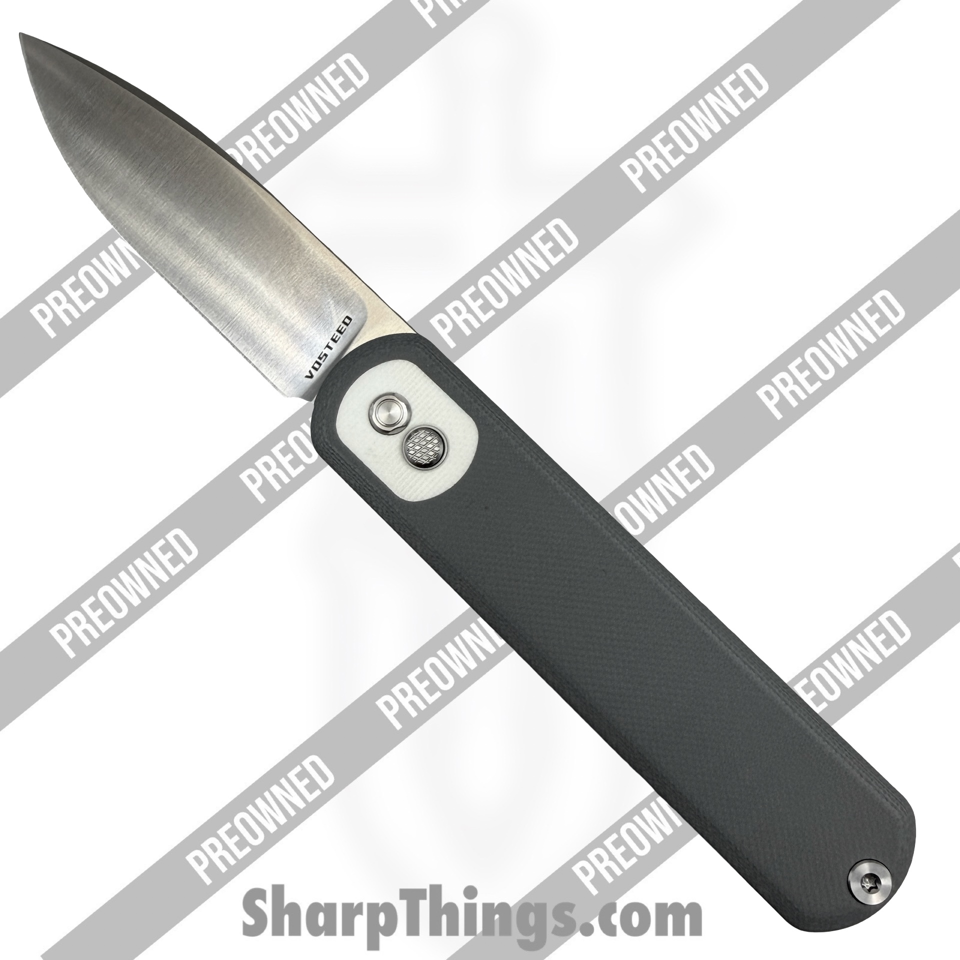 POBB-50_1.jpg Vosteed - POBB-50 - Preowned Corgi CG3SVG1 - Folding Knife - 14C28N Satin Drop Point - G10 - Grey|White - Image 1