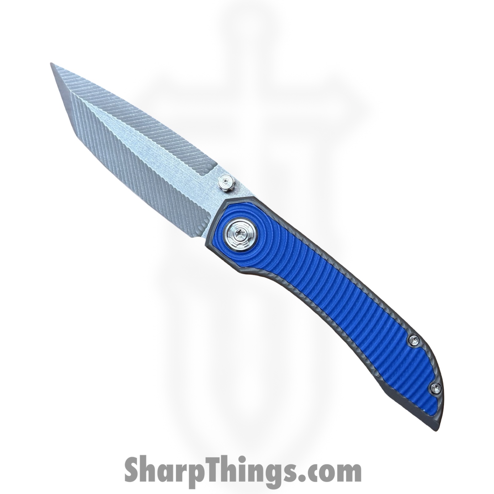 SCKKROWB826_1-1.jpg Simeon - SCKKROWB826 - Krow Radial Milling - Folding Knife - MagnaMax Stonewash Tanto - Titanium - Blue - Image 1