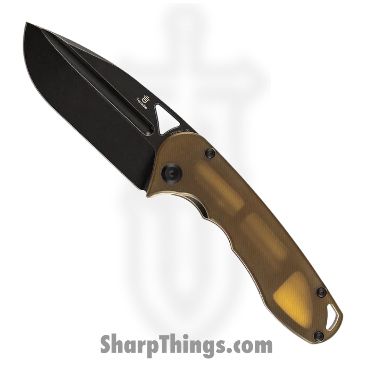 T1054A7_1.jpg Tenable Knives - T1054A7 - Bombur - Folding Knife - D2 Blackwash Drop Point - PEI - Amber - Image 1