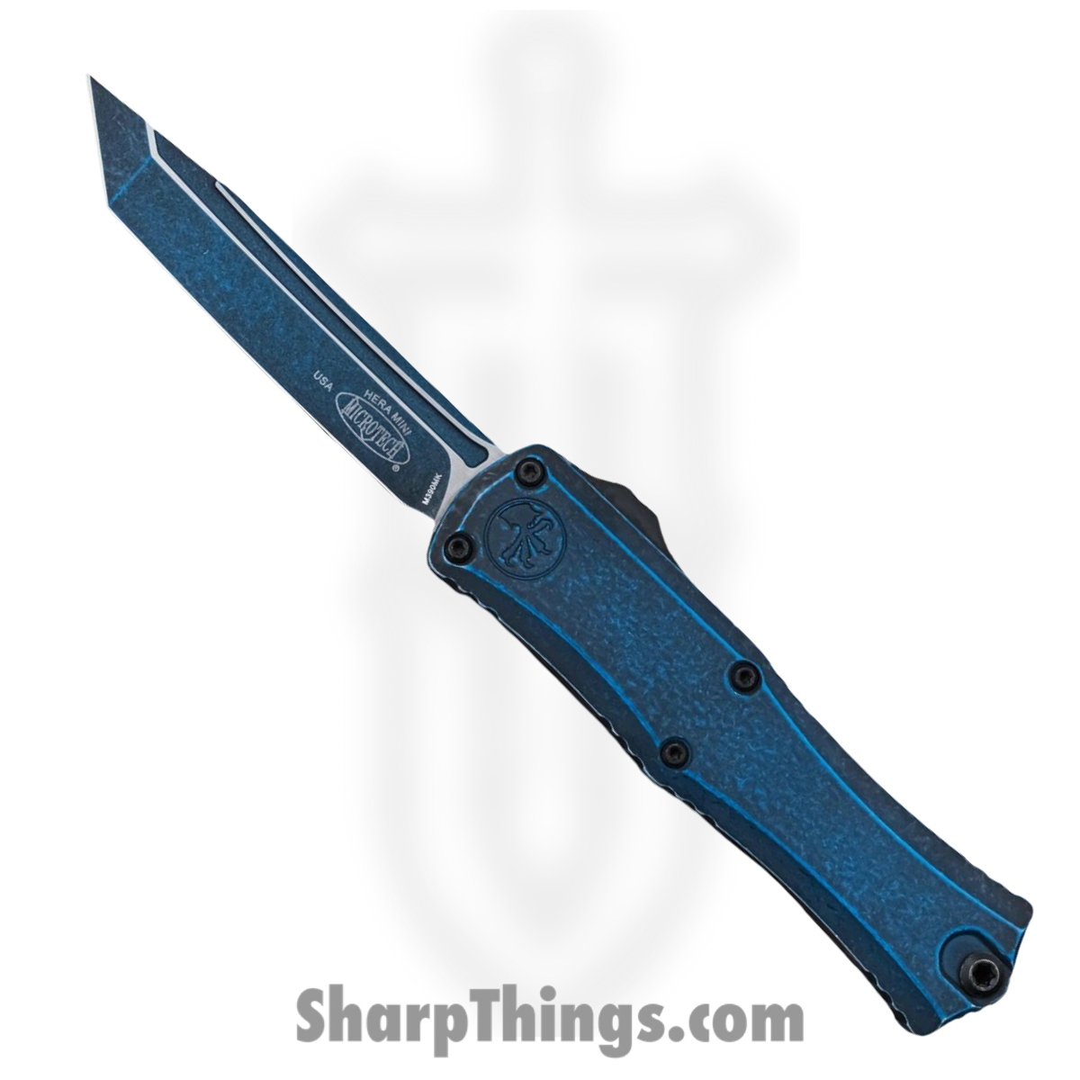 1704M-1WBL_1.jpg Microtech - 1704M-1WBL - Hera II Mini - OTF Auto - M390MK Coated Tanto - Aluminum - Weathered Blue - Image 1