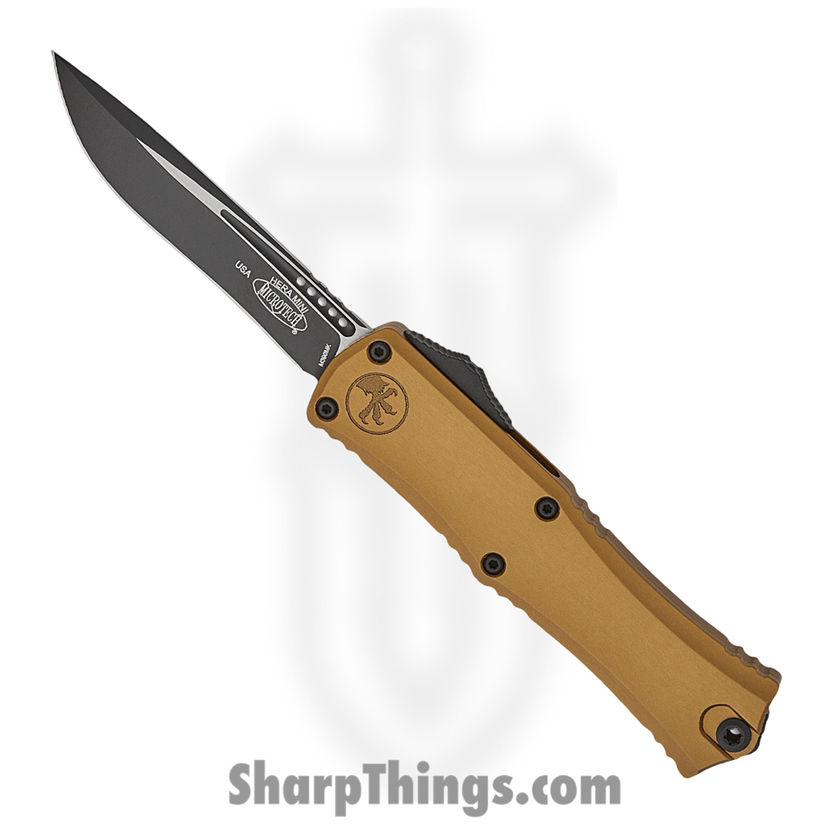 1705M-1TA_1-1.jpg Microtech - 1705M-1TA - Hera II Mini - OTF Auto - M390MK Coated Recurve - Aluminum - Tan - Image 1