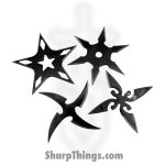 VOC - A54327-E-BK - 4pc Throwing Star Set w/ Pouch - Fixed Blade Knife - 440 SS Coated Multi - 440 SS - Black