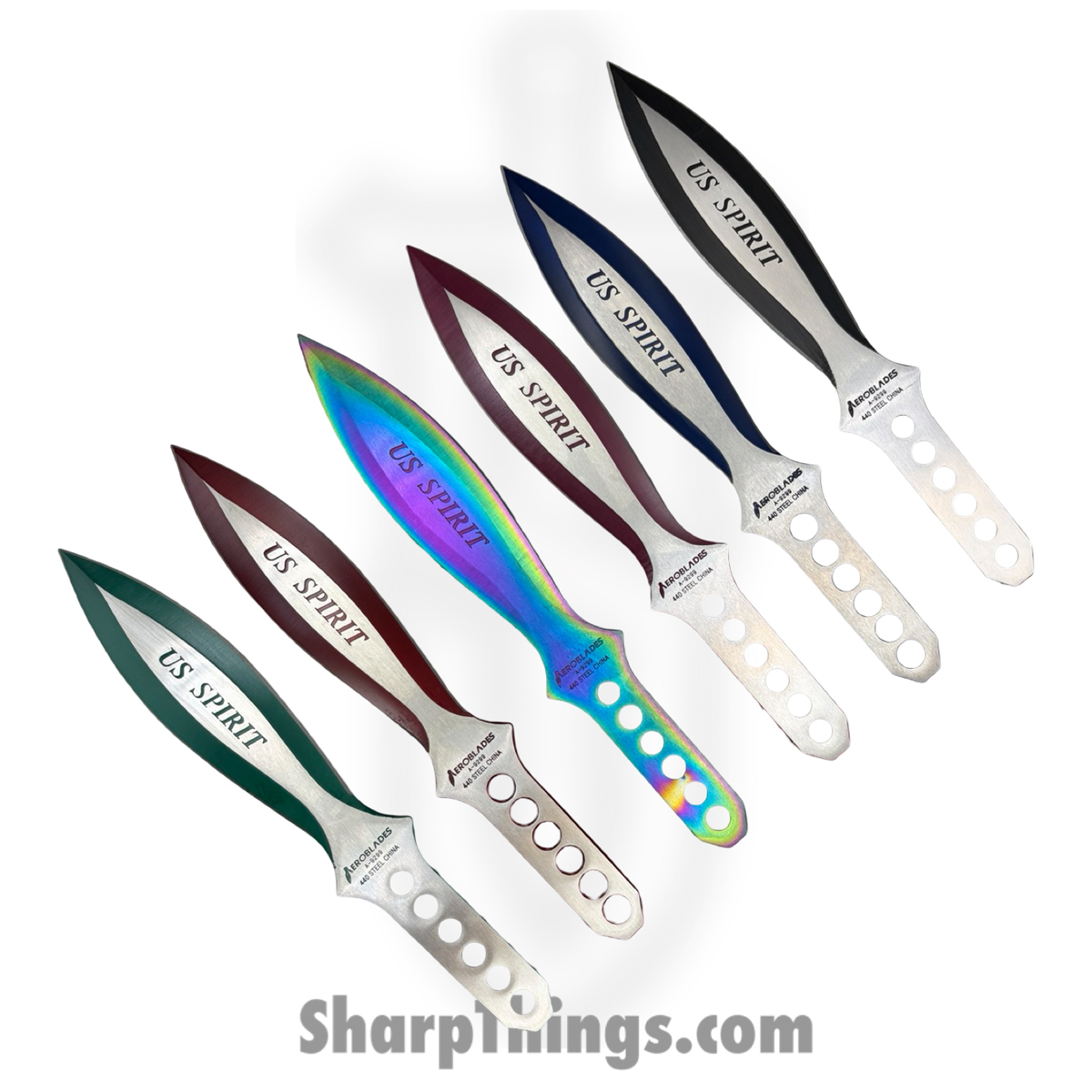 A9299-12-ASTD_1.jpg VOC - A9299-12-ASTD - 9" 12pc Throwing Knife Set w/ Case - Fixed Blade Knife - 440 SS Two Tone Spear Point - 440 SS - Silver - Image 1