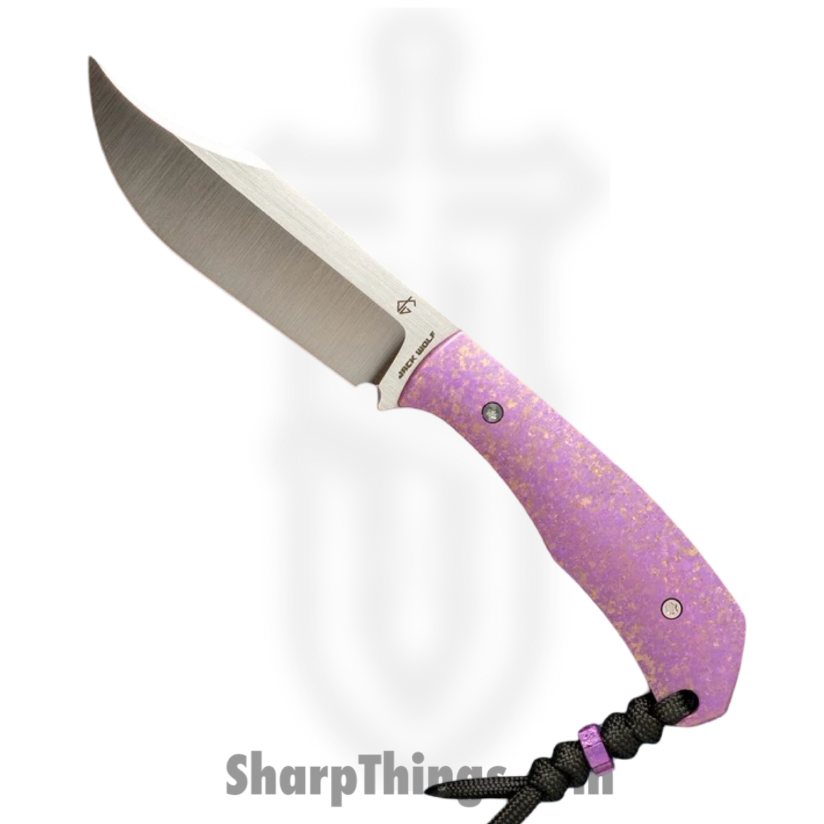 BORDE-01-TI-CRYS-PUR_1.jpg Jack Wolf Knives - BORDE-01-TI-CRYS-PUR - Bordertown Bowie - Fixed Blade Knife - S90V Satin Bowie - Crystalized Titanium - Purple - Image 1