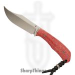 Jack Wolf Knives - BORDE-01-VIB-JUT-BDX - Bordertown Bowie - Fixed Blade Knife - S90V Stonewash Bowie - Vibe Bordeaux Jute Micarta - Red