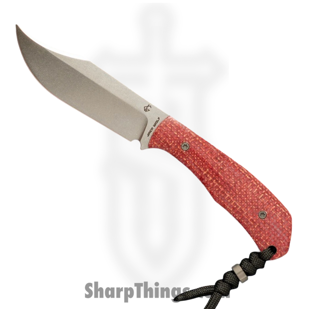 BORDE-01-VIB-JUT-BDX_1.jpg Jack Wolf Knives - BORDE-01-VIB-JUT-BDX - Bordertown Bowie - Fixed Blade Knife - S90V Stonewash Bowie - Vibe Bordeaux Jute Micarta - Red - Image 1