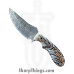 Silverline USA - DM002 - Skinner - Fixed Blade Knife - 1095|15N20 Damascus Clip Point - G10 - Brown|White