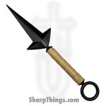 VOC - FS104 - Replica Ninja Kunai Throwing Knife - Fixed Blade Knife - Stainless Coated Spear Point - Wrapped - Black Tan