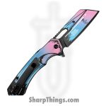 VOC - PWF45RW - Wartech - Assisted Open Knife - Steel Coated Cleaver - Aluminum - Purple Teal - Image 2