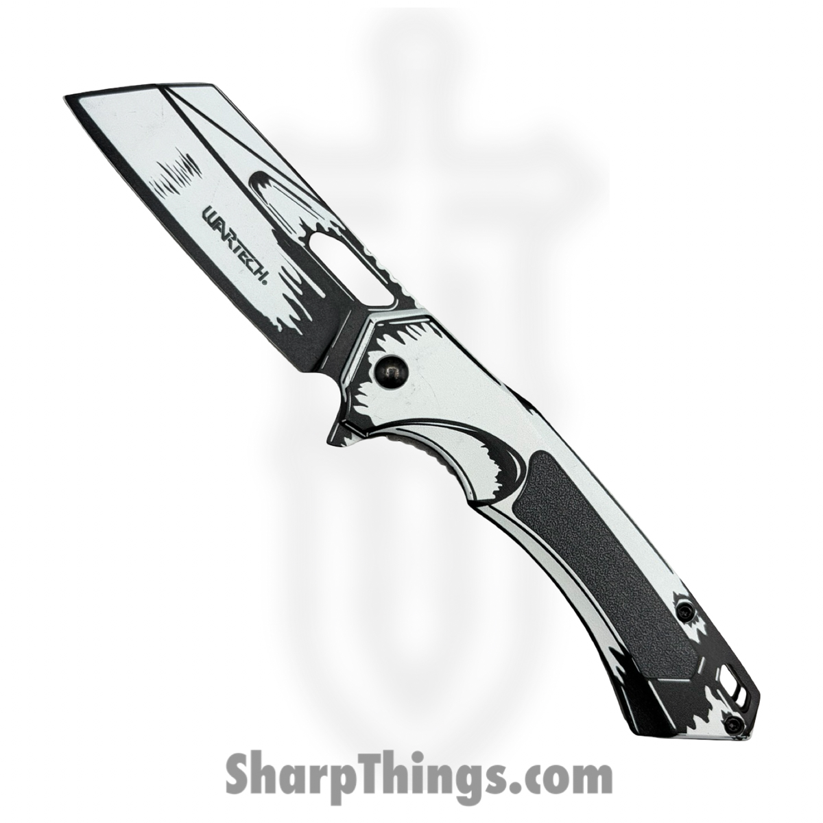 PWF45WT_1.jpg VOC - PWF45WT - Wartech - Assisted Open Knife - Steel Coated Reverse Tanto - Aluminum - Black White - Image 1