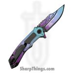 VOC - PWF46RW - Wartech - Assisted Open Knife - Steel Coated Bowie - Aluminum - Purple Teal - Image 2