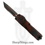 Microtech - 12334-2TPBKORCS - UTX-85 Gen IV SS - OTF Auto - M390MK Coated Tanto P/S - Topographic Aluminum - Black Orange Camo