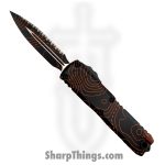 Microtech - 12324-3TPBKORCS - UTX-85 Gen IV SS - OTF Auto - M390MK Coated Dagger Serrated - Topographic Aluminum - Black Orange Camo