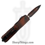 Microtech - 12324-3TPBKORCS - UTX-85 Gen IV SS - OTF Auto - M390MK Coated Dagger Serrated - Topographic Aluminum - Black Orange Camo - Image 4
