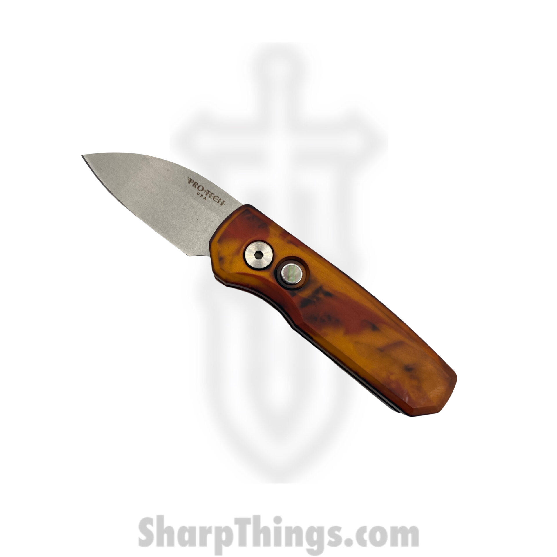 00f740d7-3800-4bfa-9ffb-f53932a6df4a_R5301-DF_1.jpg ProTech - R5301-DF - Runt 5 "Del Fuego" - Automatic Knife - Magnacut Stonewash Wharncliffe - Aluminum - Orange/Red/Yellow - Image 1