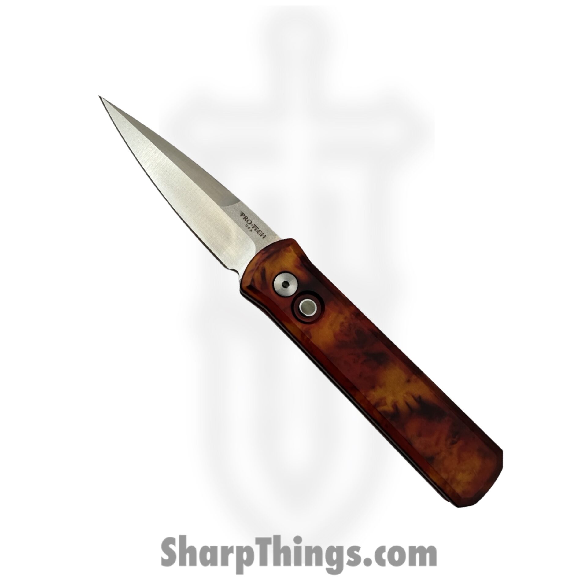 0148b691-3f14-42bb-95f3-da4fe0aed10e_721-DF1_1.jpeg ProTech - 721 DF1 - Godson - Automatic Knife - 154CM Satin Spear Point - 6061-T6 Aluminum - Del Fuego Anodized - Image 1