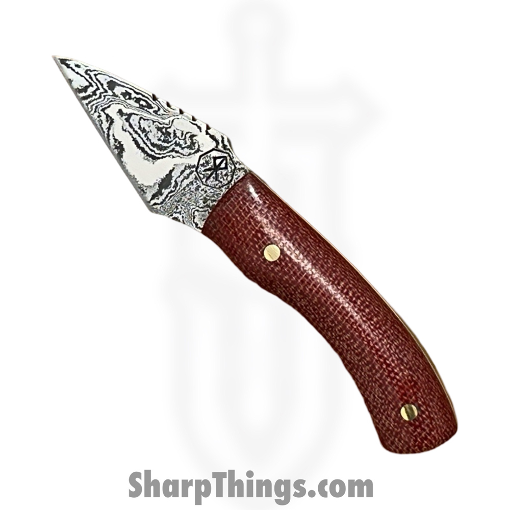 0aa5509c-0f1a-4cd1-8800-913849580b71_RRC-SMNyx-01_1.jpg Royalty Rings Co. - RRC-SMNyx-01 - Small Nyx - Fixed Blade Knife - Baker Forge Icestom Wavy Damascus Kiridashi - Micarta - Red/White - Image 1