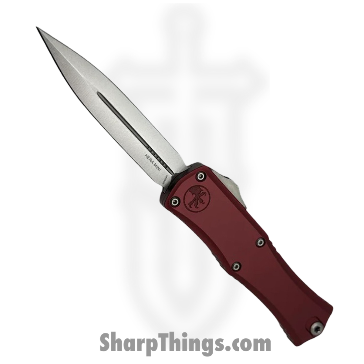 1702M-10MR_1.jpg Microtech - 1702M-10MR - Mini Hera II - OTF Auto - M390MK Stonewash Dagger - Aluminum - Merlot - Image 1
