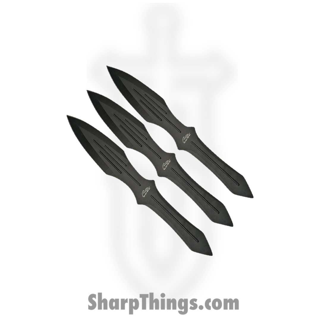 188d5567-6922-4d7e-88cd-5366f233e62f_CN211230BK_1.jpg Rite Edge - CN211230BK - 3 Piece Throwing Set - Fixed Blade Knife - Stainless Steel Coated - Skeletonized - Black - Image 1