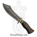 Damascus - DM1252 - Scimitar Bowie - Fixed Blade Knife - Damascus - Walnut Turquoise - Brown Blue