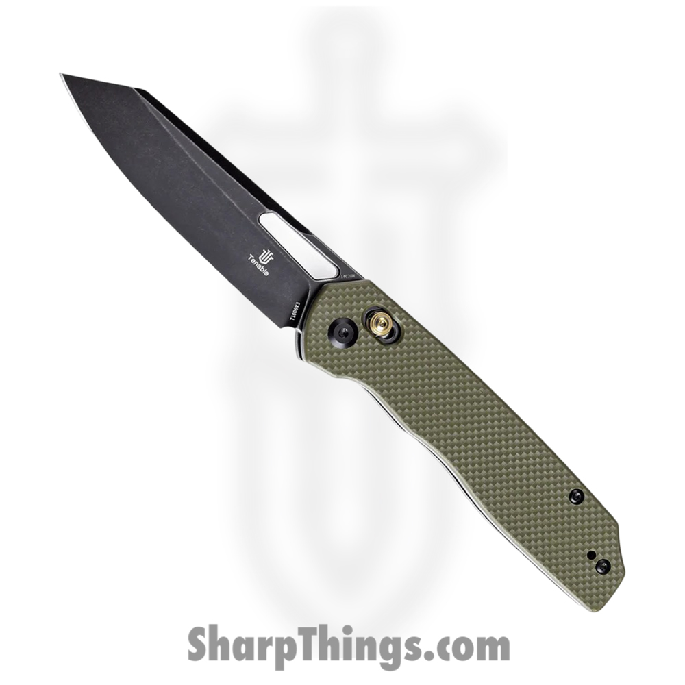 272214f6-8a04-489c-ab5a-1ca791e6040f_T1006V3_1.jpg Tenable Knives - T1006V3 - Shard - Folding Knife - 14C28N Blackwash Reverse Tanto - G10 - OD Green - Image 1