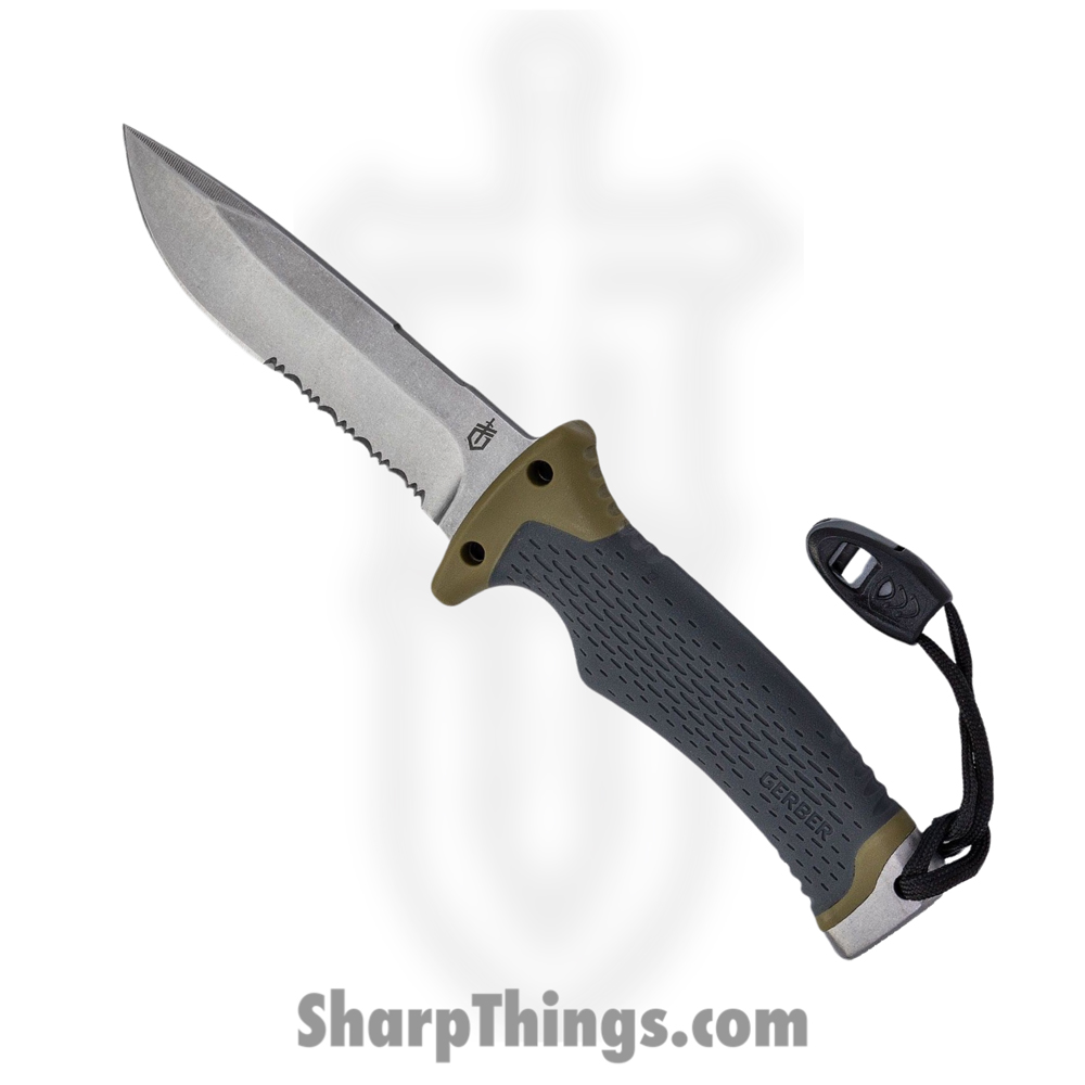 27d57b2b-c40c-4c75-bb2d-56cdad18533b_30-001829_1.jpg Gerber - 30-001829 - Ultimate - Fixed Blade Knife - 7Cr Stainless Steel Stonewash Drop Point - Rubber - Green - Image 1