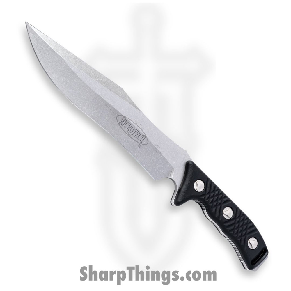 2e610a93-feac-4bf1-aee4-401f41bbf47b_104-10_1.jpg Microtech - 104-10 - Arbiter - Fixed Blade Knife - M390, 204P, Elmax, or XHP Stonewash Recurve - G10 - Black - Image 1