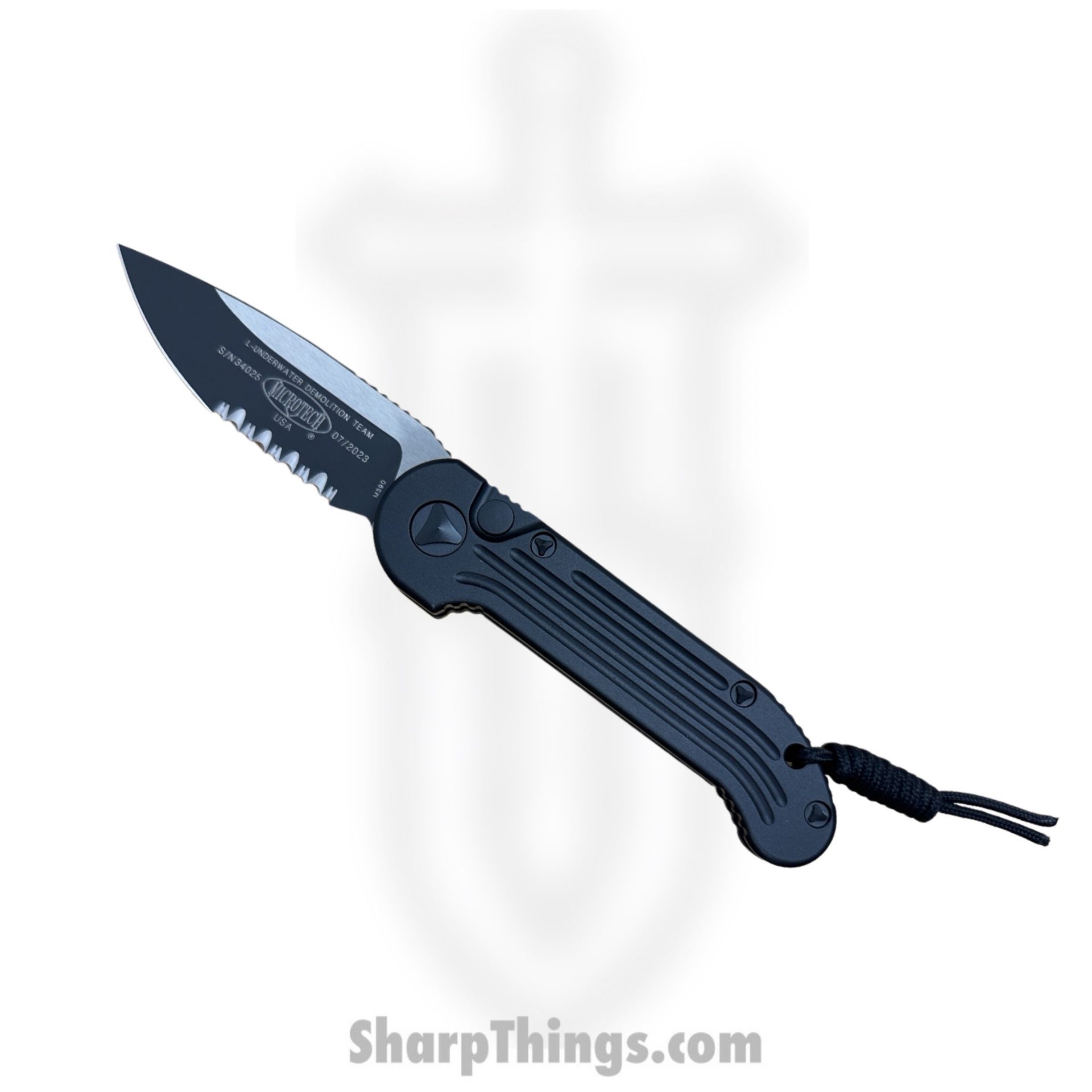 3704d584-8437-45b1-b768-1204c8100265_135-2T_1.jpeg Microtech - 135-2T - LUDT Tactial - OTF Auto - Coated Drop Point Partially Serrated - 6061-T6 Aluminum - Black - Image 1