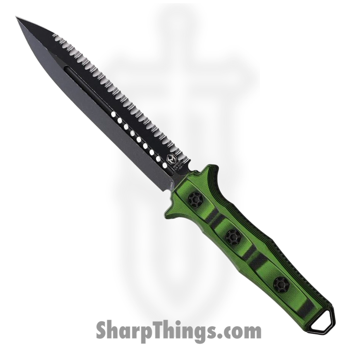 3b348ca7-d0d4-4c3f-91ae-20422a1edae9_H003-8C-GRNBLK_1.jpg Heretic Knives - H003-8C-GRNBLK - Nephilim - Fixed Blade Knife - ELMAX Coated Dagger - G10 - Green Black - Image 1